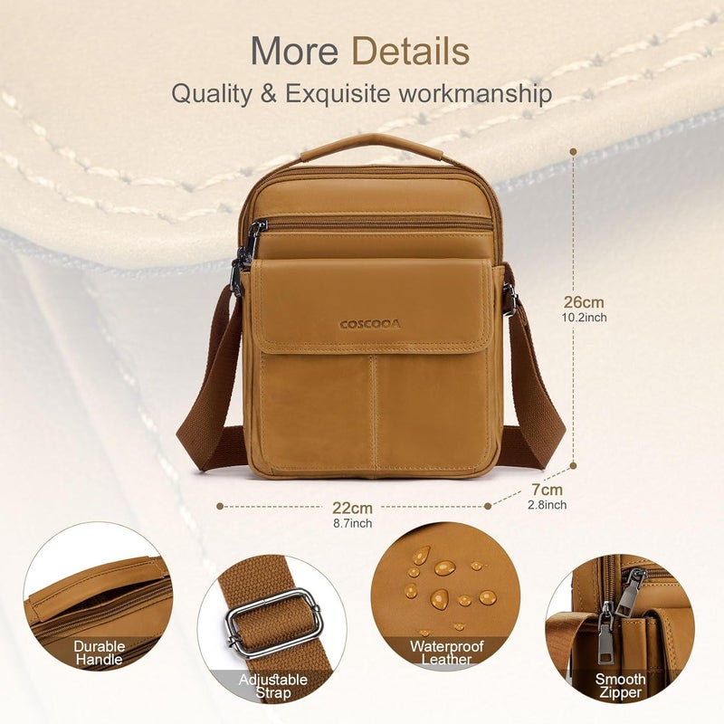 COSCOOA Men's Leather Crossbody Shoulder Bag - Messenger Satchel Travel Handbag - Image 5